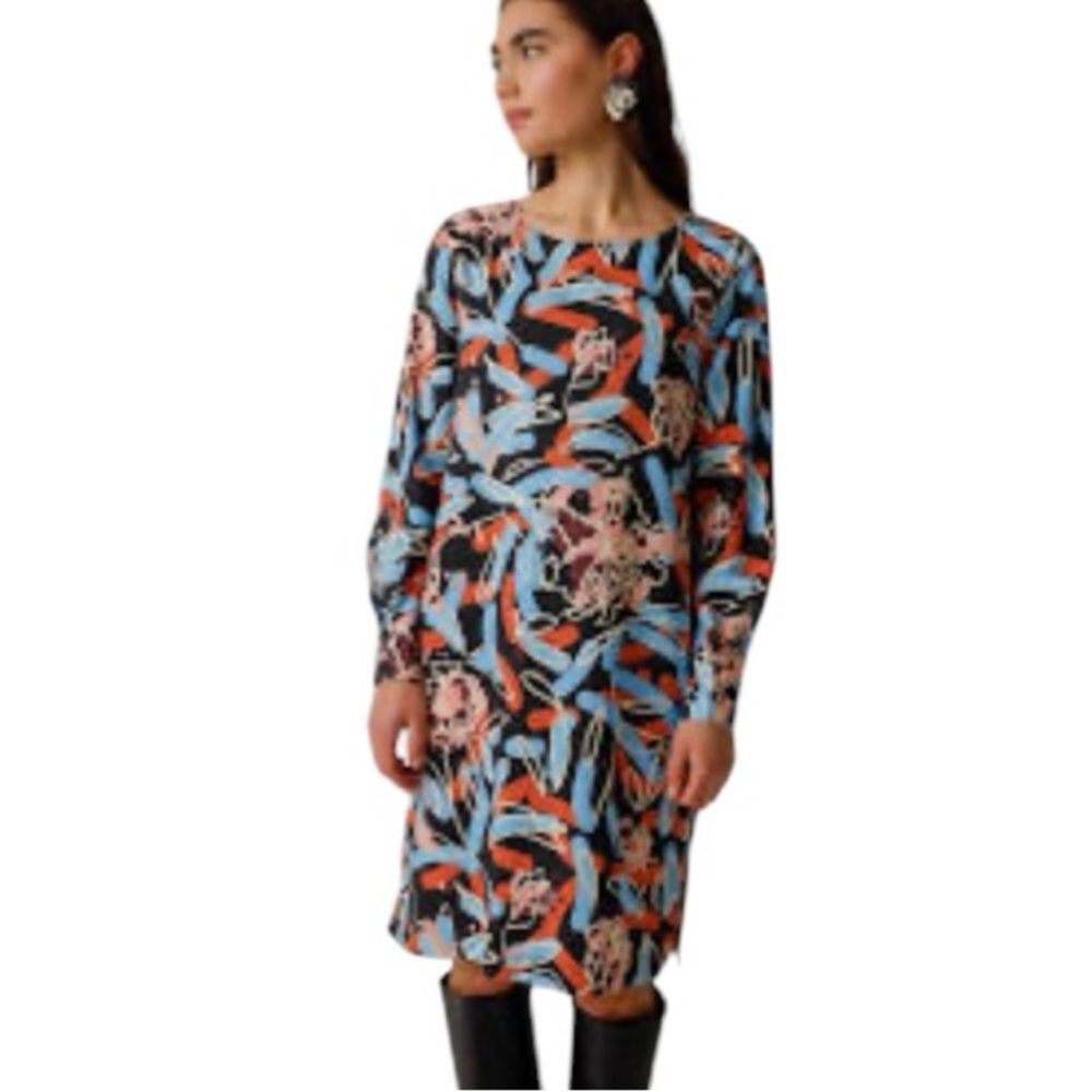 SKFK Edurtzeta Floral Print EcoVero Cotton Shift Dress Black Multi US 6